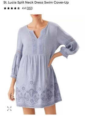 Tommy Bahama Pale Blue Split Neck Eyelet Tunic Dress